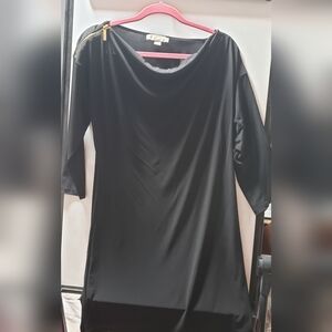 Michael Kors Black Long Sleeve Draped Neck Dress